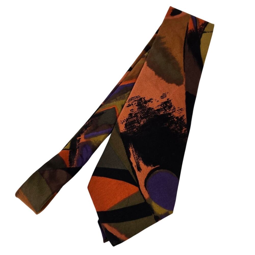 Retro Pierre Cardin 100% Silk Tie Geometric Block Print Orange/Multi Cosby Style